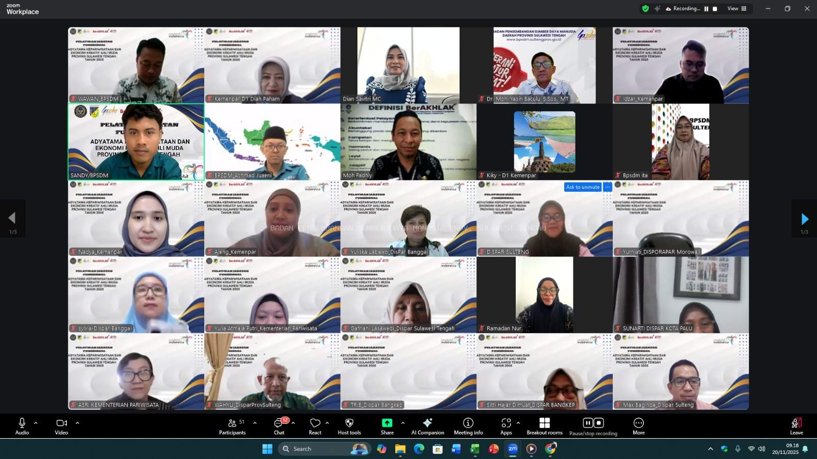 Pelatihan Jabatan Fungsional Adyatama Kepariwisataan dan Ekonomi Kreatif Ahli Muda Provinsi Sulawesi Tengah tahun 2025