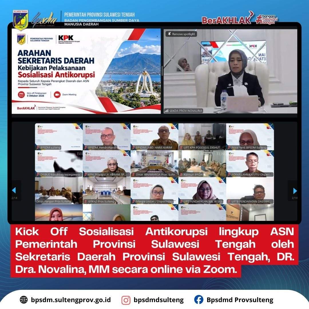 Kick Off Sosialisasi Antikorupsi lingkup ASN Pemerintah Provinsi Sulawesi Tengah